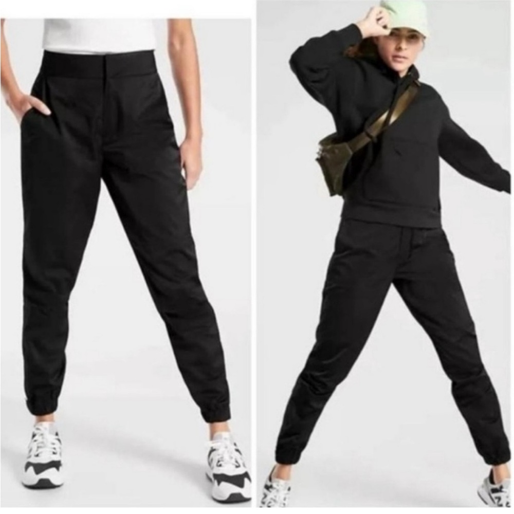 Athleta Black Track Pants with Elastic Cuffs and Drawstring Waist